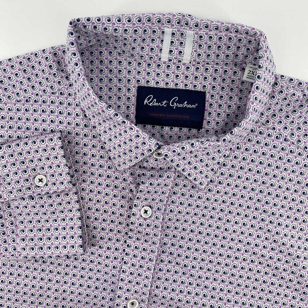 Robert Graham Button Down Shirt Mens 2XL Purple Swirl Geometric Tailored Fit